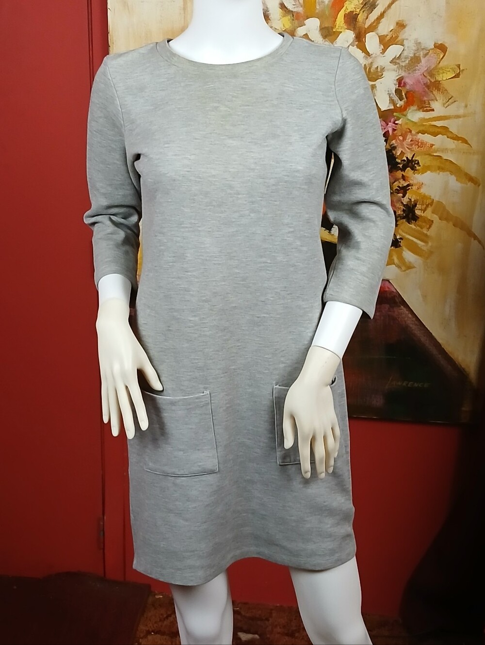 Jake's Heather Grey 3/4 Sleeve Shift Dress with Pockets Size Small
